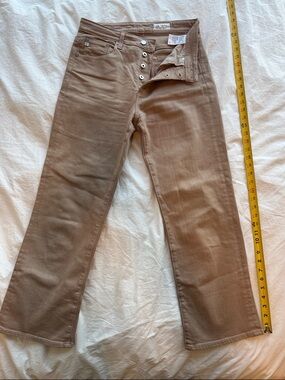 AG Kinsley High Rise Pop Crop Button-Fly Straight Leg Jeans in Light Brown